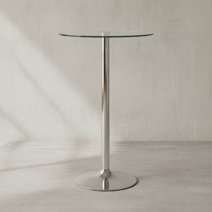 Glastisch mit 360° Drehfunktion_ Sicherheitsglas_ Trompetenfuß_ Chrom_ 60 cm Durchmesser - KADIMA DESIGN_Größe_ 60x60x105 cm_