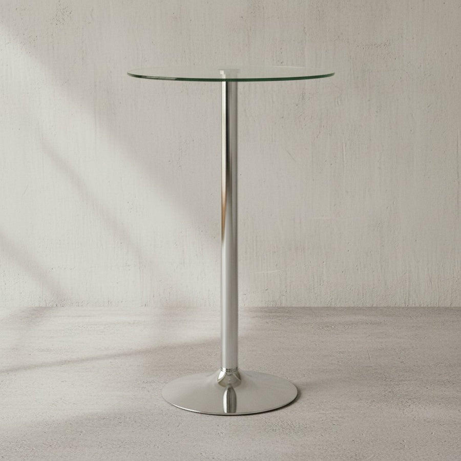 Glastisch mit 360° Drehfunktion_ Sicherheitsglas_ Trompetenfuß_ Chrom_ 60 cm Durchmesser - KADIMA DESIGN_Größe_ 60x60x105 cm_