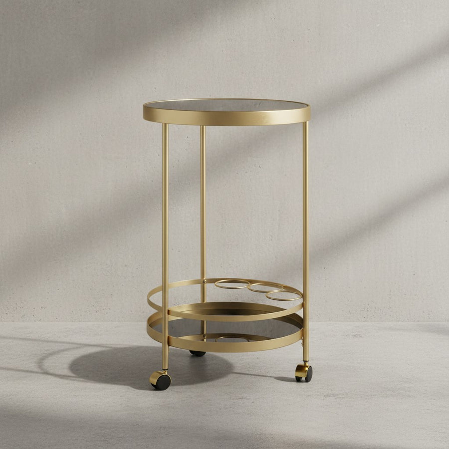 Goldener Servierwagen mit Retro-Charme und Schwarzem Sicherheitsglas - KADIMA DESIGN_Größe_ 45x45x76 cm_