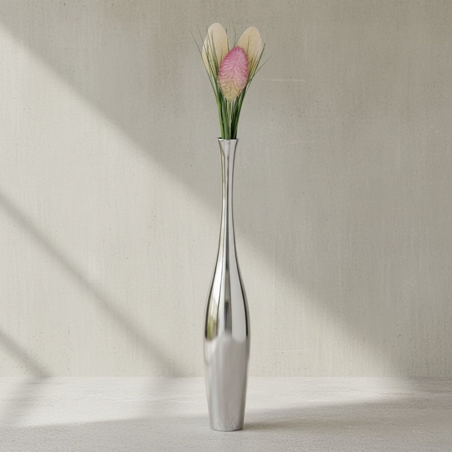 Große moderne Aluminium Blumenvase in Silber_ 75 cm hoch_ stilvoll - KADIMA DESIGN_Größe_ 12x12x75 cm_