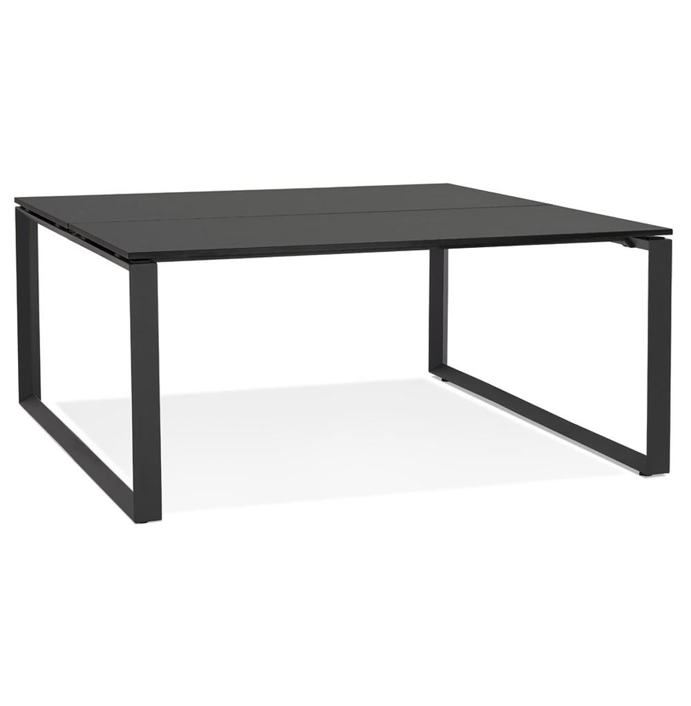 Quadratischer Schreibtisch - 140x140 cm - schwarze Melaminoberfläche - MDF-Holz und Metallgestell - ideal für Homeoffice und kleine Büros - Kadima Design_