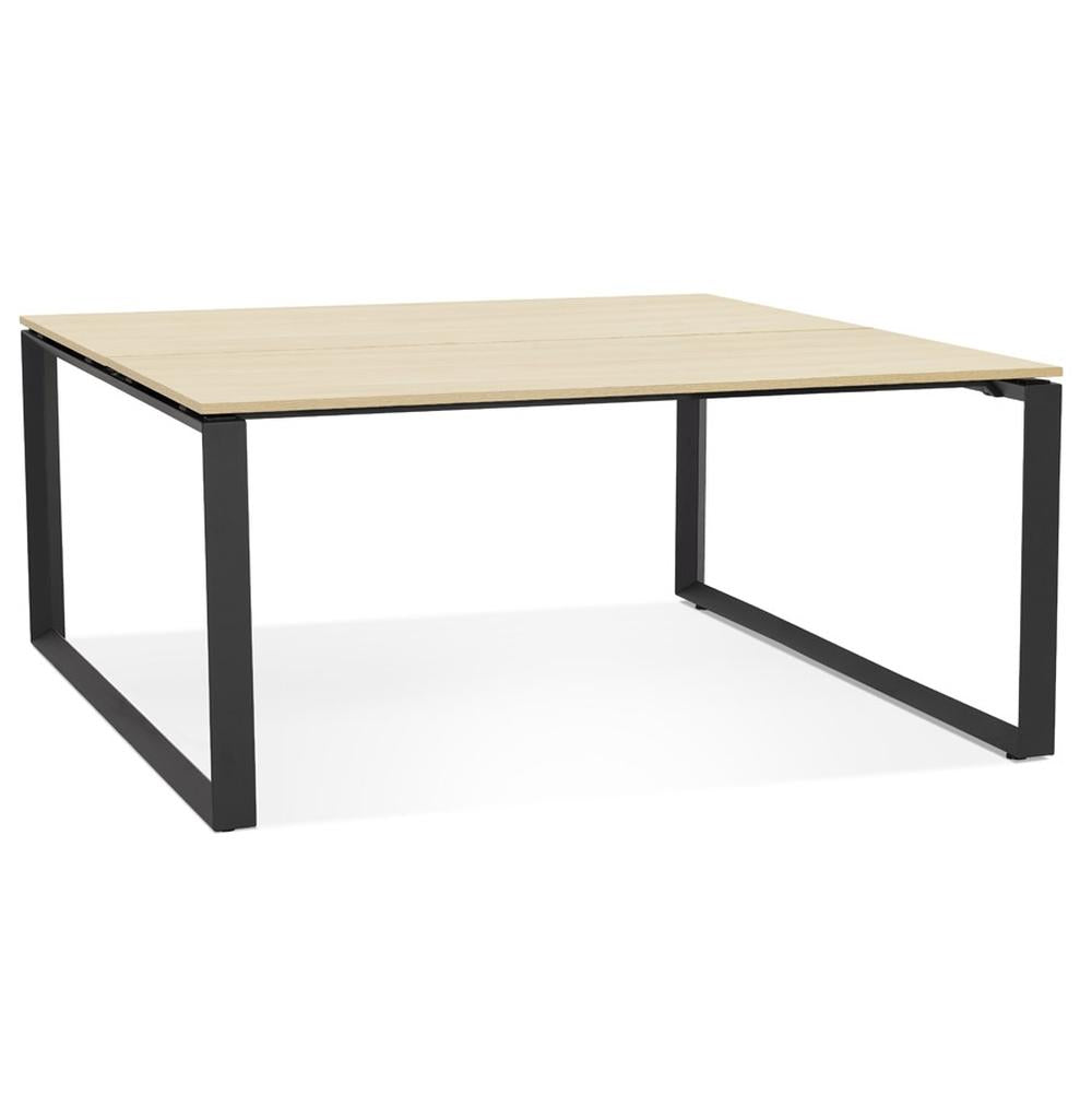 Beige-schwarzer Schreibtisch - 140x140 cm - natürliche Holzoptik - schafft warme Arbeitsatmosphäre - fördert Kreativität und Wohlbefinden - Kadima Design_