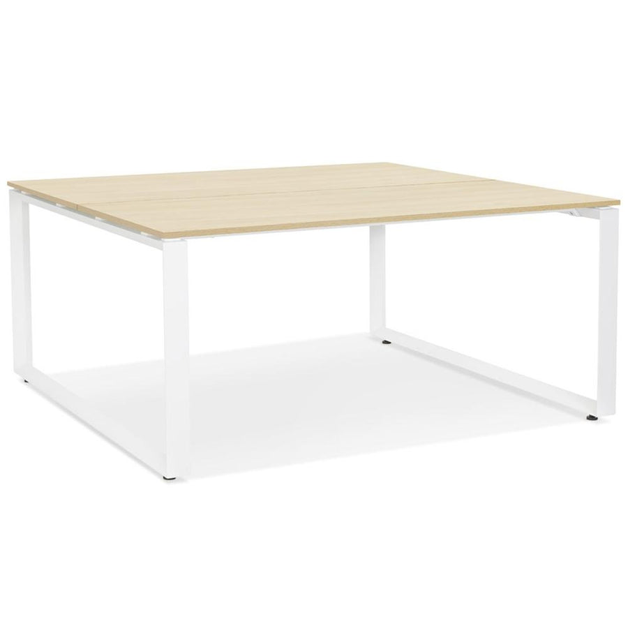 Beige-weißer Bürotisch - 140x140 cm - helle Melaminoberfläche - reflektiert Licht für bessere Raumausleuchtung - steigert Arbeitsproduktivität - Kadima Design_