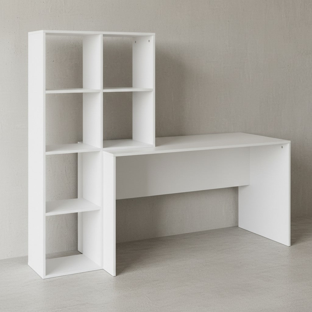 Großer Schreibtisch mit Regal_ Puristisches Design_ Melaminharzbeschichtung - KADIMA DESIGN_Größe_ 170x59x144 cm_