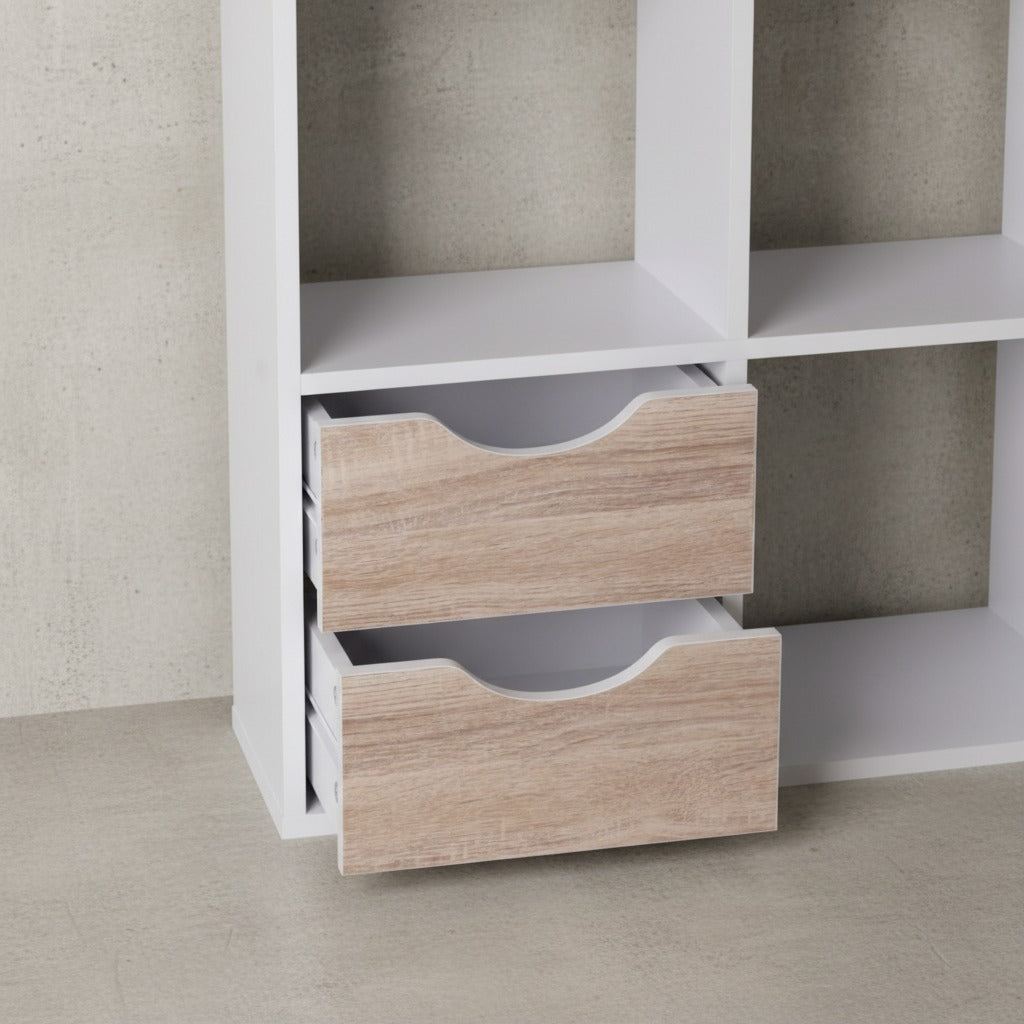 Großes Bücherregal in Sonoma Eiche und Weiß  modernes Design  8 Fächer für Stauraum  multifunktional als Raumteiler nutzbar - KADIMA DESIGN Größe  60x29x120 cm