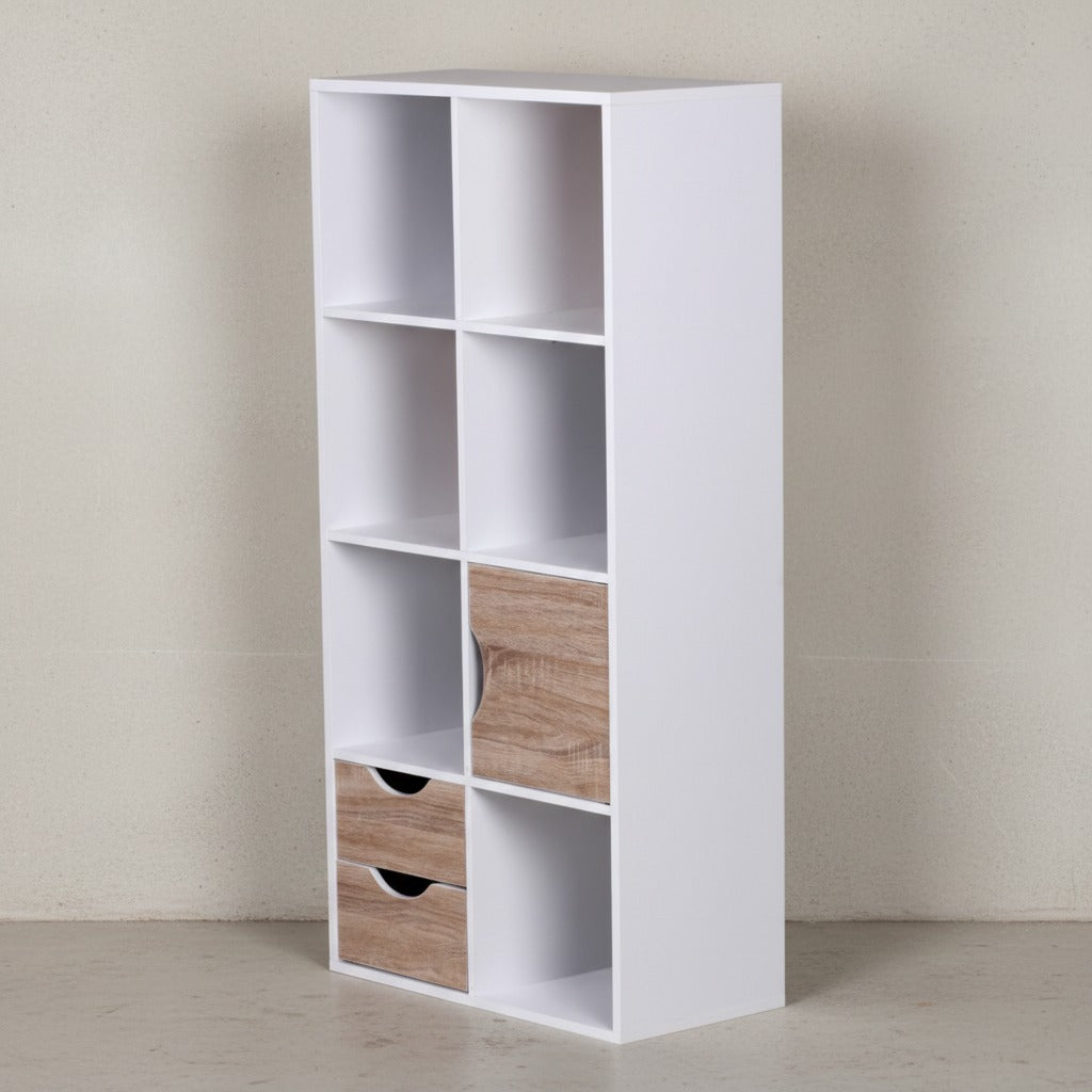 Großes Bücherregal in Sonoma Eiche und Weiß  modernes Design  8 Fächer für Stauraum  multifunktional als Raumteiler nutzbar - KADIMA DESIGN Größe  60x29x120 cm