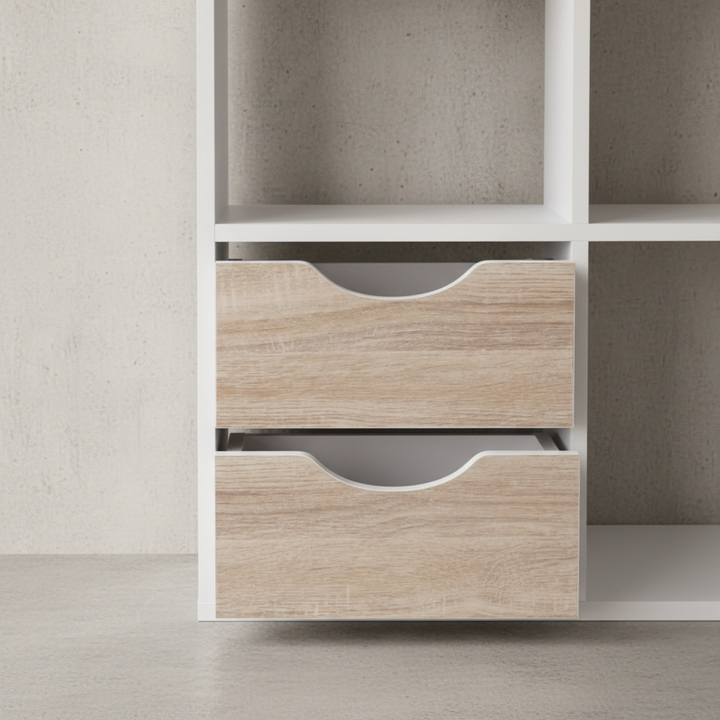 Großes Bücherregal in Sonoma Eiche und Weiß_ modernes Design_ 8 Fächer für Stauraum_ multifunktional als Raumteiler nutzbar - KADIMA DESIGN_Größe_ 60x29x120 cm_