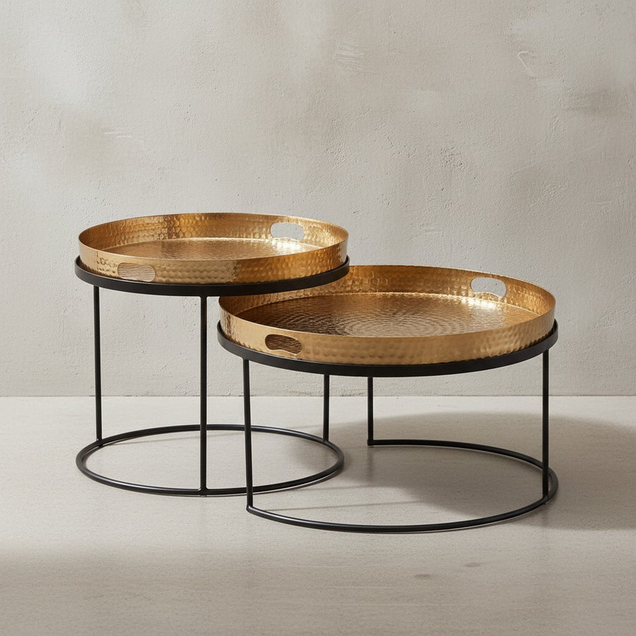 Modernes Hammerschlag-Couchtisch Set in Gold/Schwarz_ Stabile Aluminiumkonstruktion_ 2er Pack - KADIMA DESIGN_Farbe_ Gold_ Größe_ 56x56x33 cm_