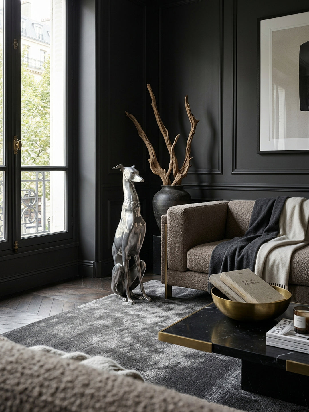 Handgefertigte Aluminium Skulptur eines Windhundes_ 18x70 cm_ detaillierte Formgebung_ robust und langlebig für stilvolle Dekoration - KADIMA DESIGN_Größe_ 18x25x70 cm_