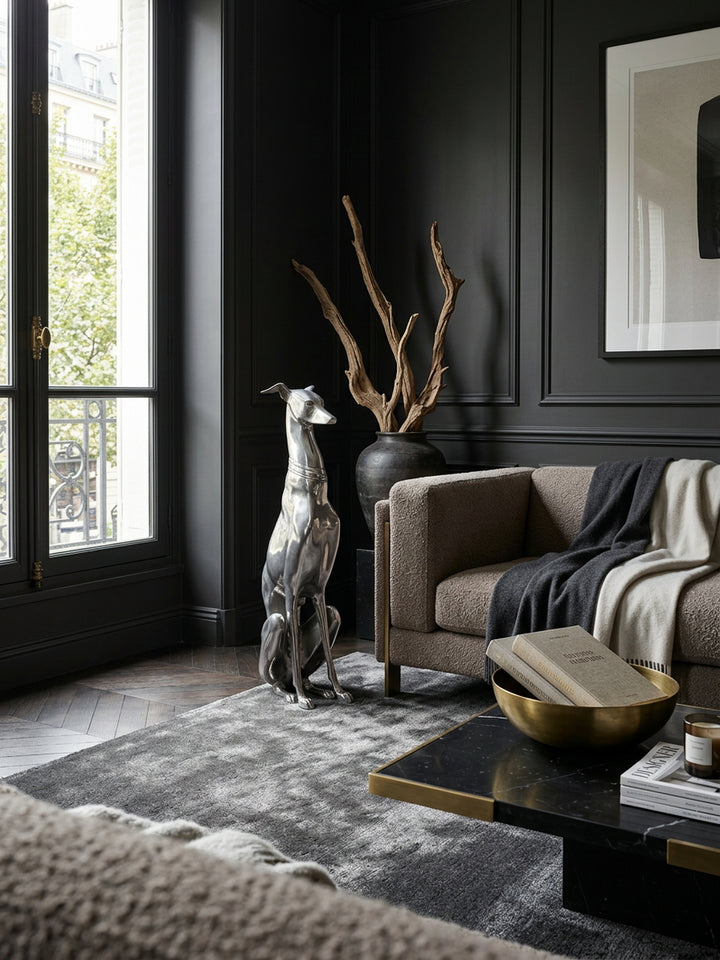 Handgefertigte Aluminium Skulptur eines Windhundes_ 18x70 cm_ detaillierte Formgebung_ robust und langlebig für stilvolle Dekoration - KADIMA DESIGN_Größe_ 18x25x70 cm_