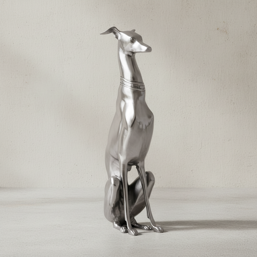Handgefertigte Aluminium Skulptur eines Windhundes_ 18x70 cm_ detaillierte Formgebung_ robust und langlebig für stilvolle Dekoration - KADIMA DESIGN_Größe_ 18x25x70 cm_