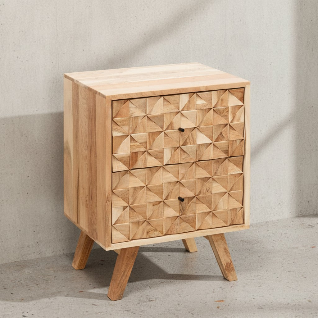 Handgefertigtes Nachtkästchen aus Massivholz_ moderner Landhaus-Stil_ 2 Schubladen - KADIMA DESIGN_Größe_ 44x35x61 cm_