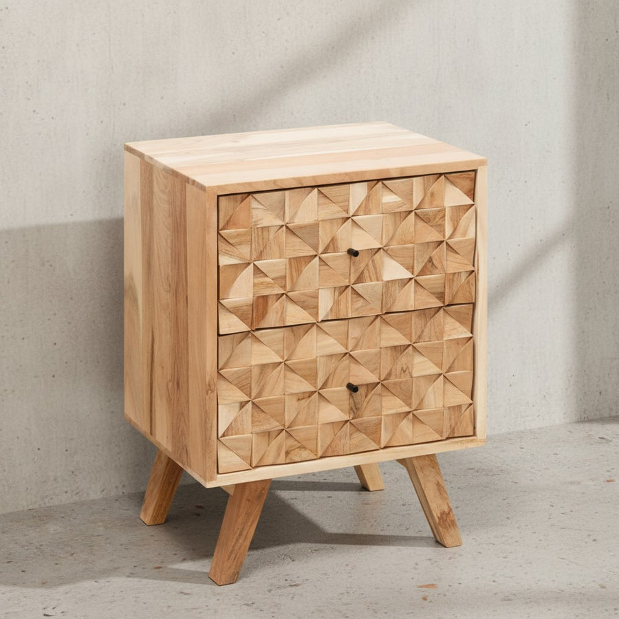 Handgefertigtes Nachtkästchen aus Massivholz_ moderner Landhaus-Stil_ 2 Schubladen - KADIMA DESIGN_Größe_ 44x35x61 cm_
