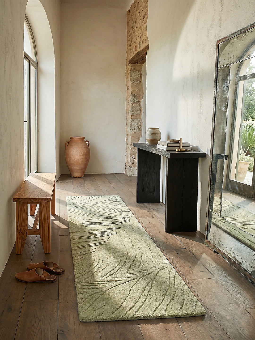 Teppich Grün-Beige Läufer im modernen Wohnzimmer_