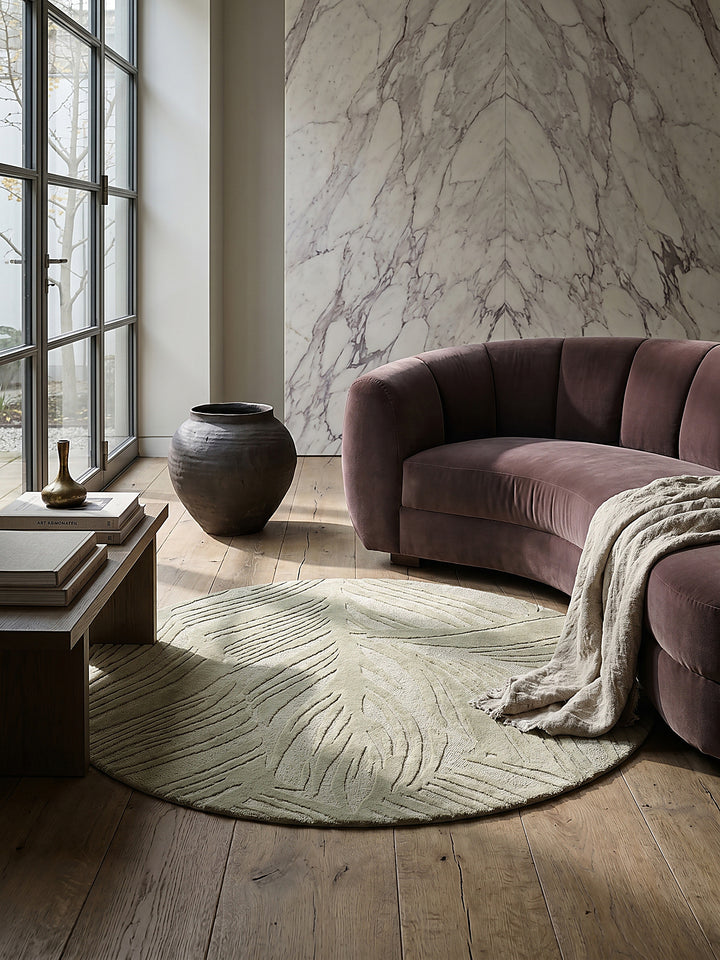 Teppich Grün-Beige rund Editorial Styling_
