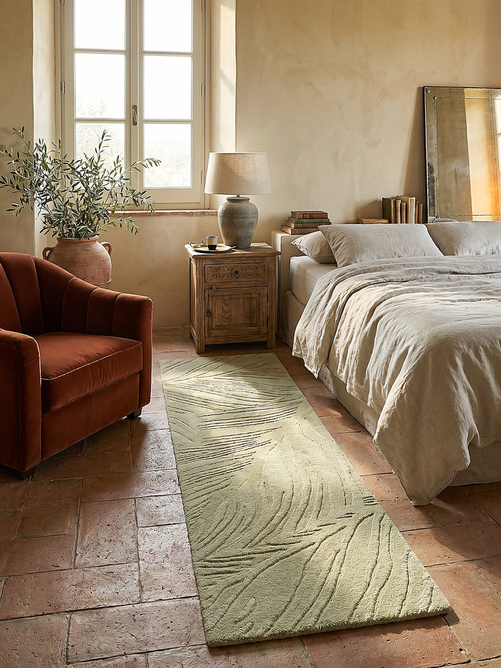 Teppich Grün-Beige Läufer gemütliche Wohnszene_