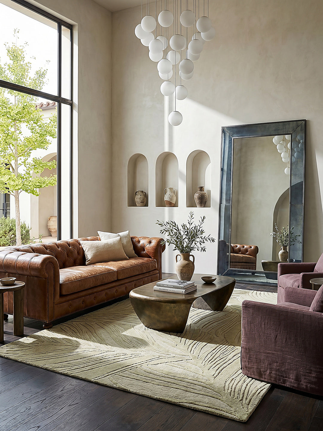 Teppich Grün-Beige rechteckig im modernen Wohnzimmer_