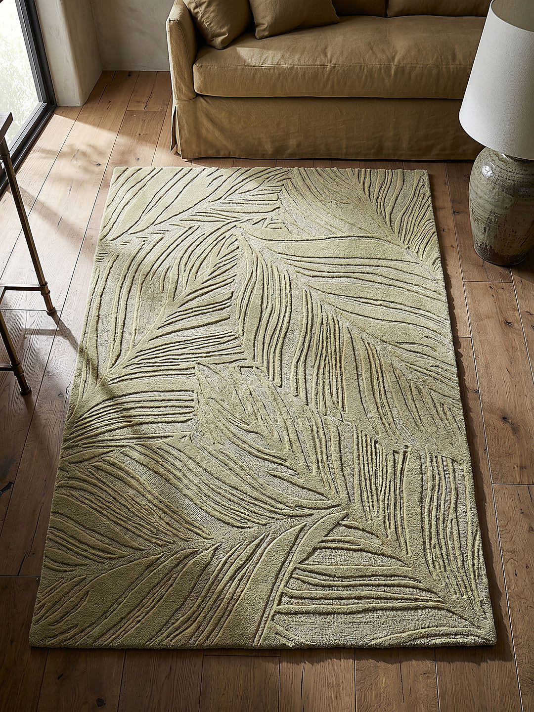Teppich Grün-Beige rechteckig Draufsicht_