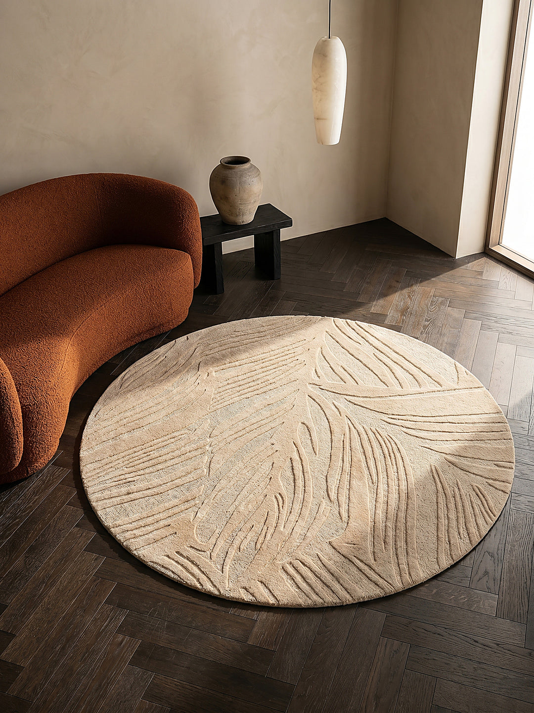 Teppich Beige rund Draufsicht_