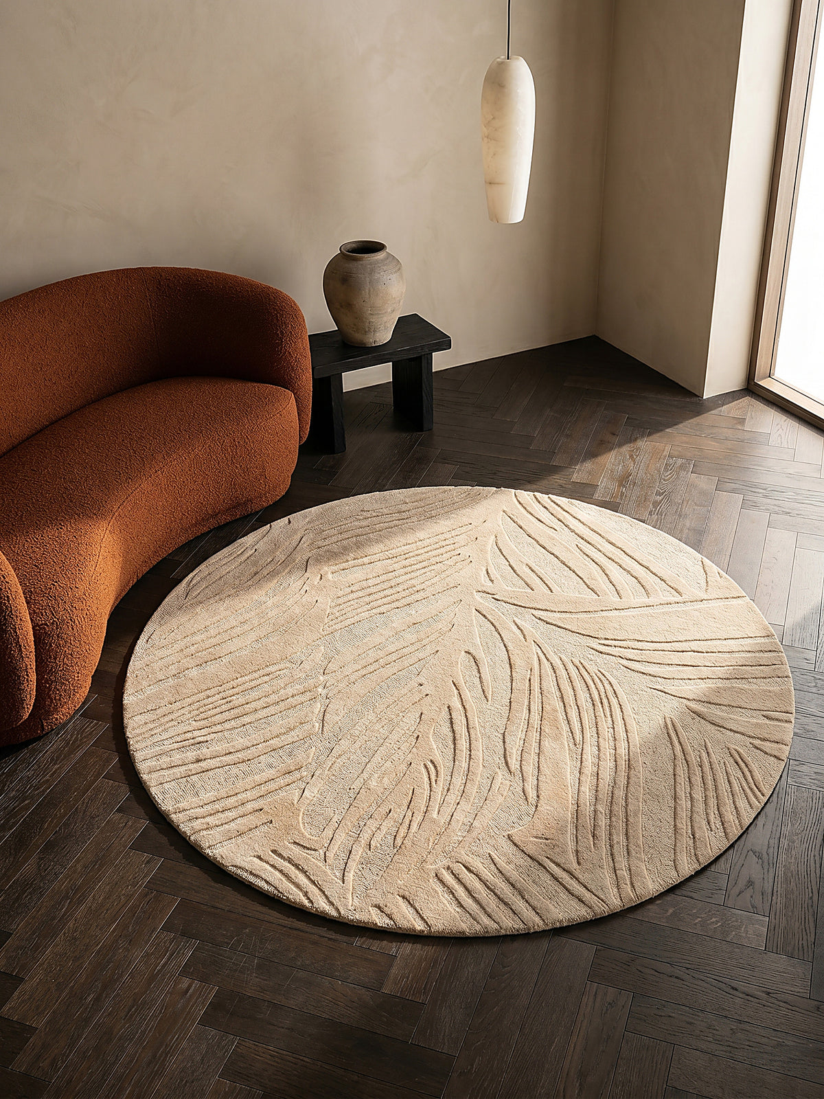 Teppich Beige rund Draufsicht_