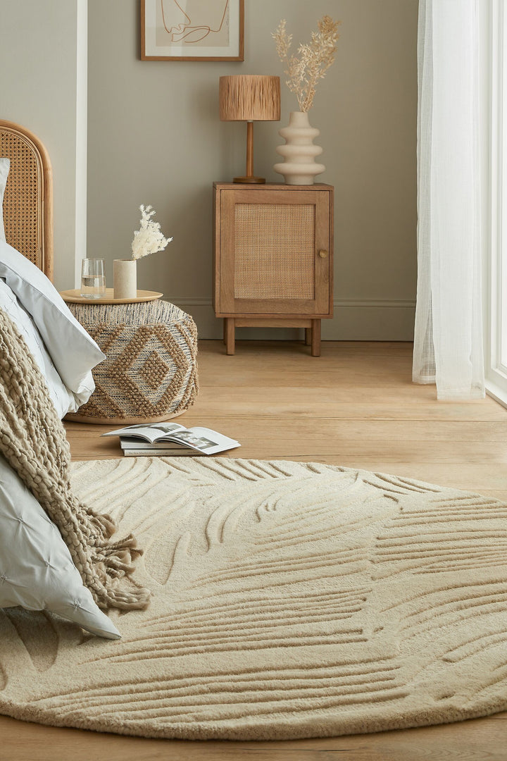 Handgetufteter Teppich aus 100% Wolle in beruhigenden Farben_Beige_Rund_