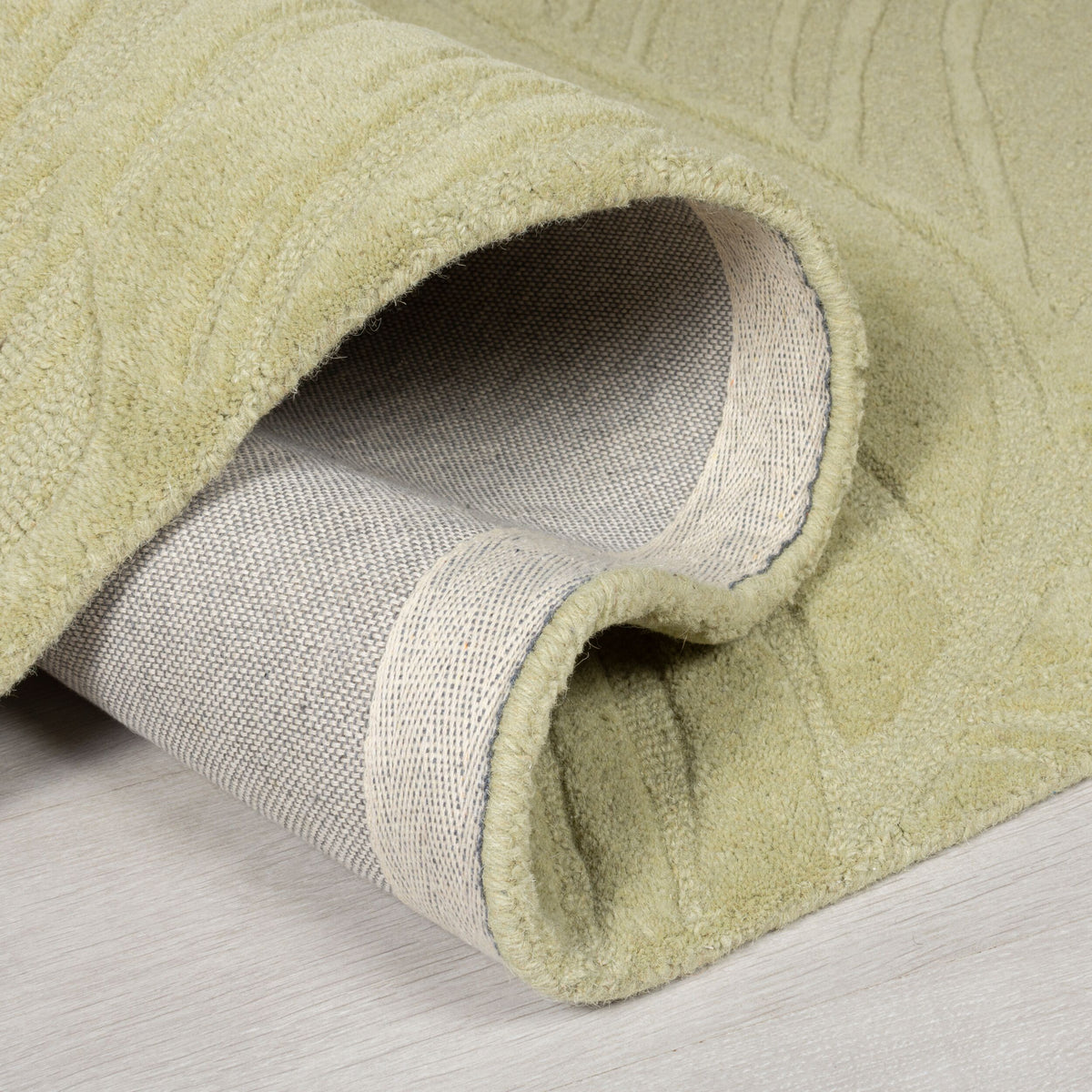 Wollteppich Blatt-Design - handgetuftet LEVEN LEE - Grün-Beige 60x230 cm_Läufer_