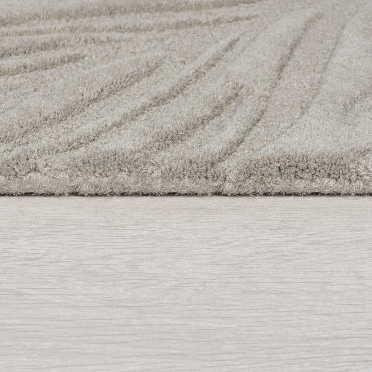 Wollteppich Blatt-Design - handgetuftet LEVEN LEE - Grau 160x160 cm Rund