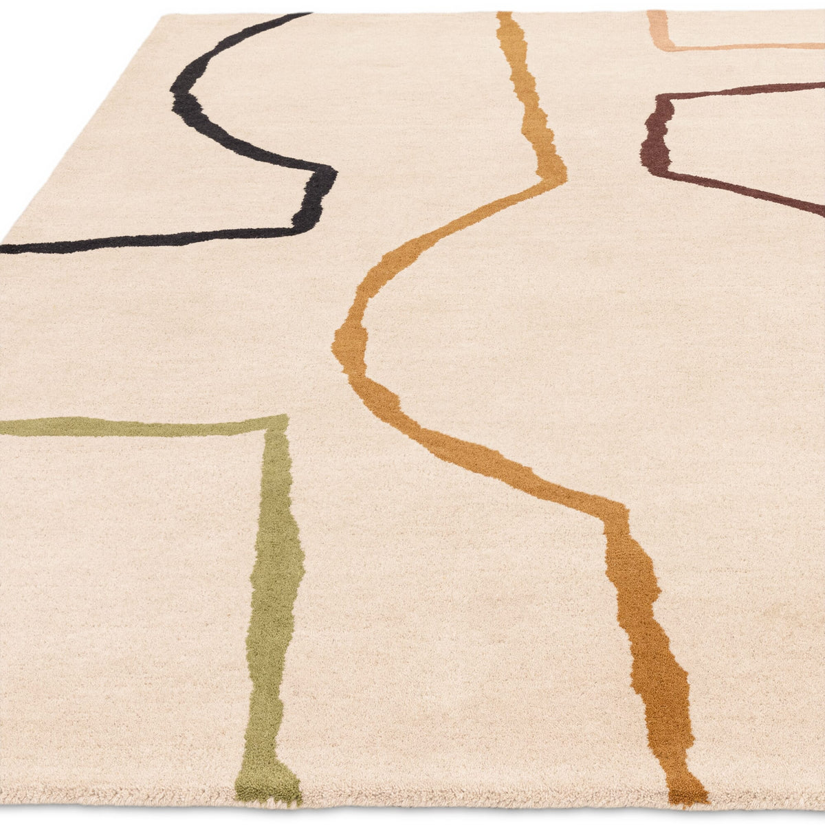 Designerteppich 22mm Gesamthöhe handgefertigtes Abstraktmuster trittschalldämmend und wärmeisolierend moderne Wohnraumgestaltung von Kadima Design_