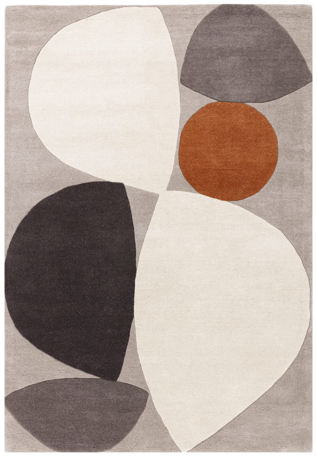 Handgetufteter Wollteppich - 120x170cm - 1-2cm Florhöhe - abstraktes Mid-Century Muster in Grau-Beige-Terrakotta - ideal für kleine Wohnräume - Kadima Design_