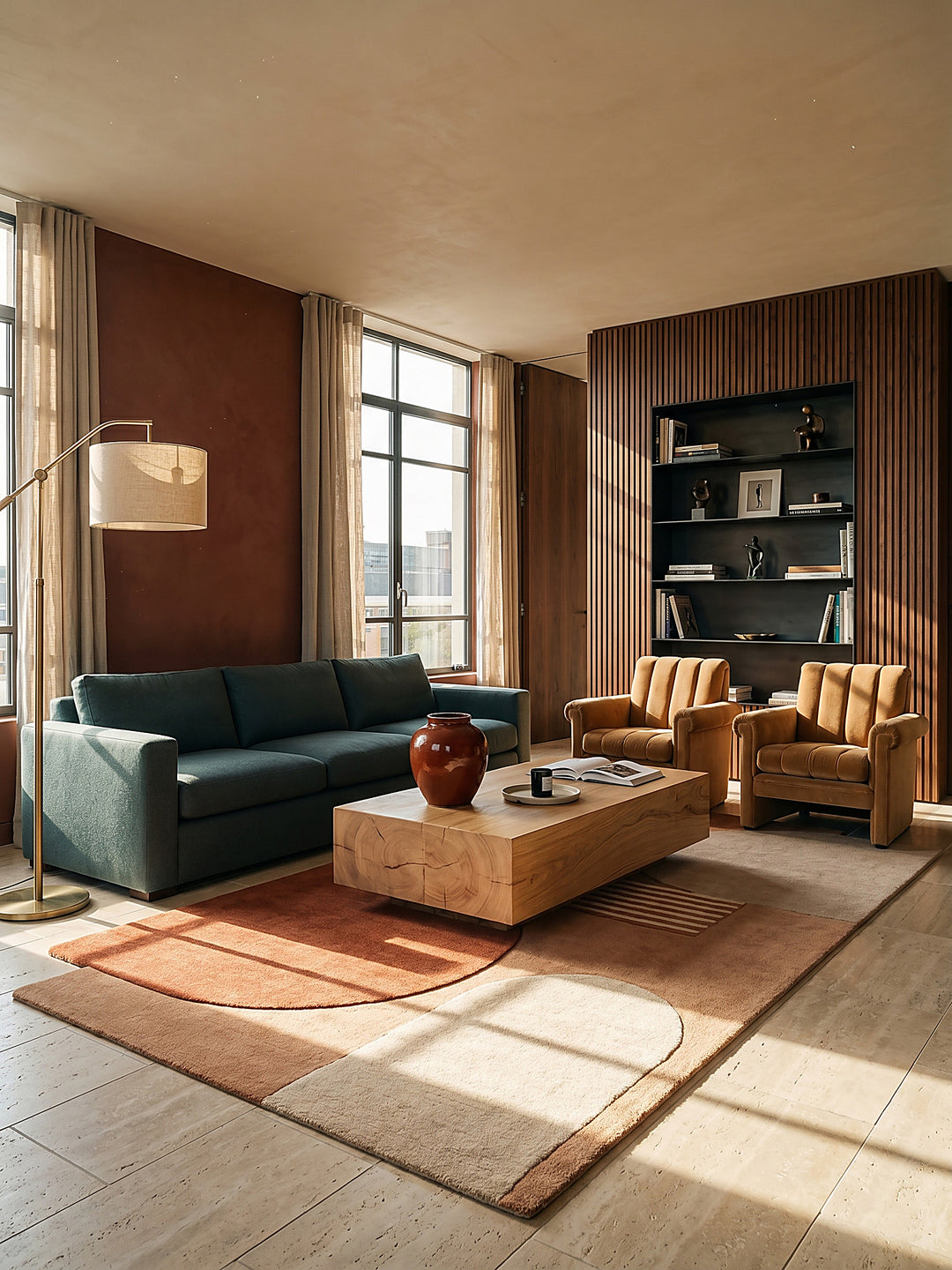 Teppich Terrakotta rechteckig im modernen Wohnzimmer Einrichtungsidee_