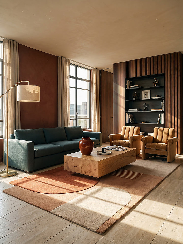 Teppich Terrakotta rechteckig im modernen Wohnzimmer Einrichtungsidee_