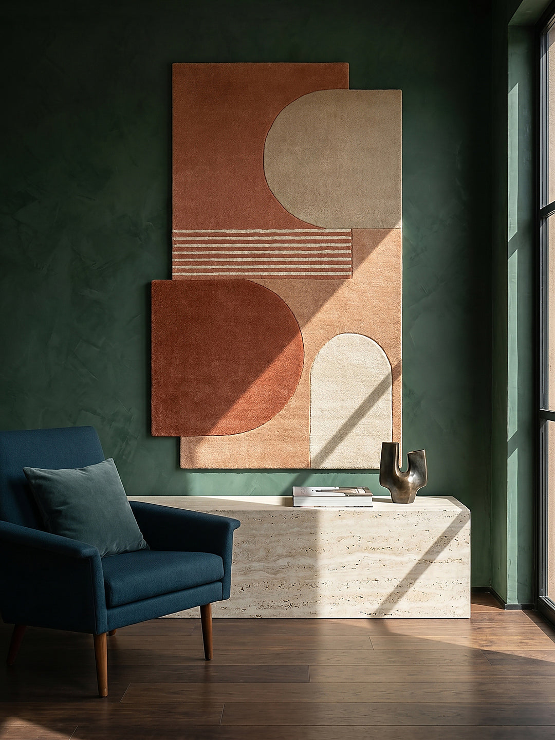 Teppich Terrakotta rechteckig als Wandteppich Wanddekoration Textilkunst Interior Design_
