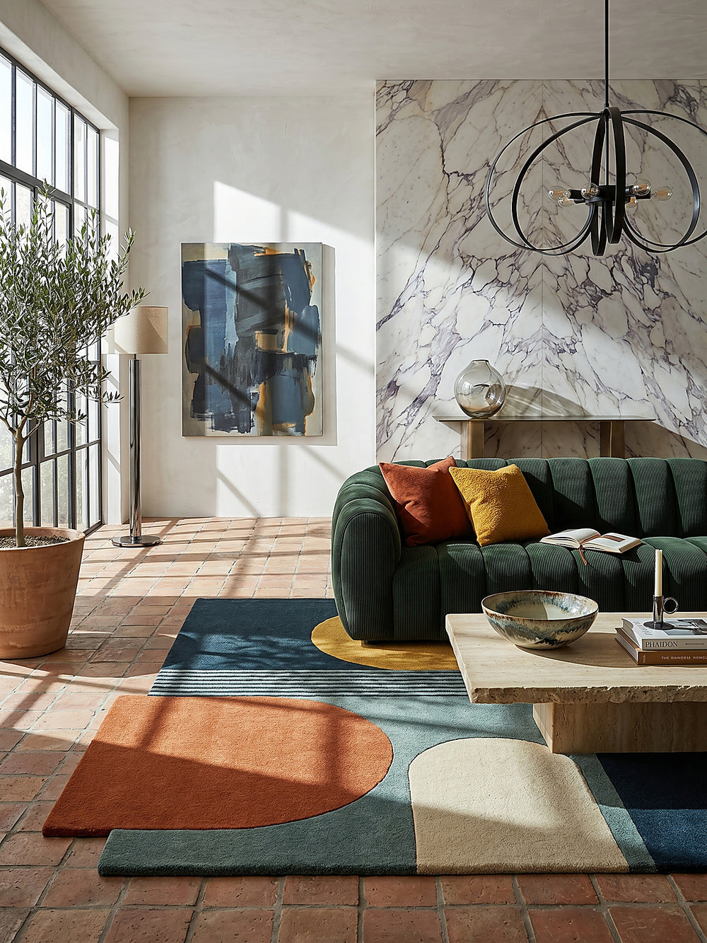 Teppich Türkis rechteckig im modernen Wohnzimmer Einrichtungsidee_