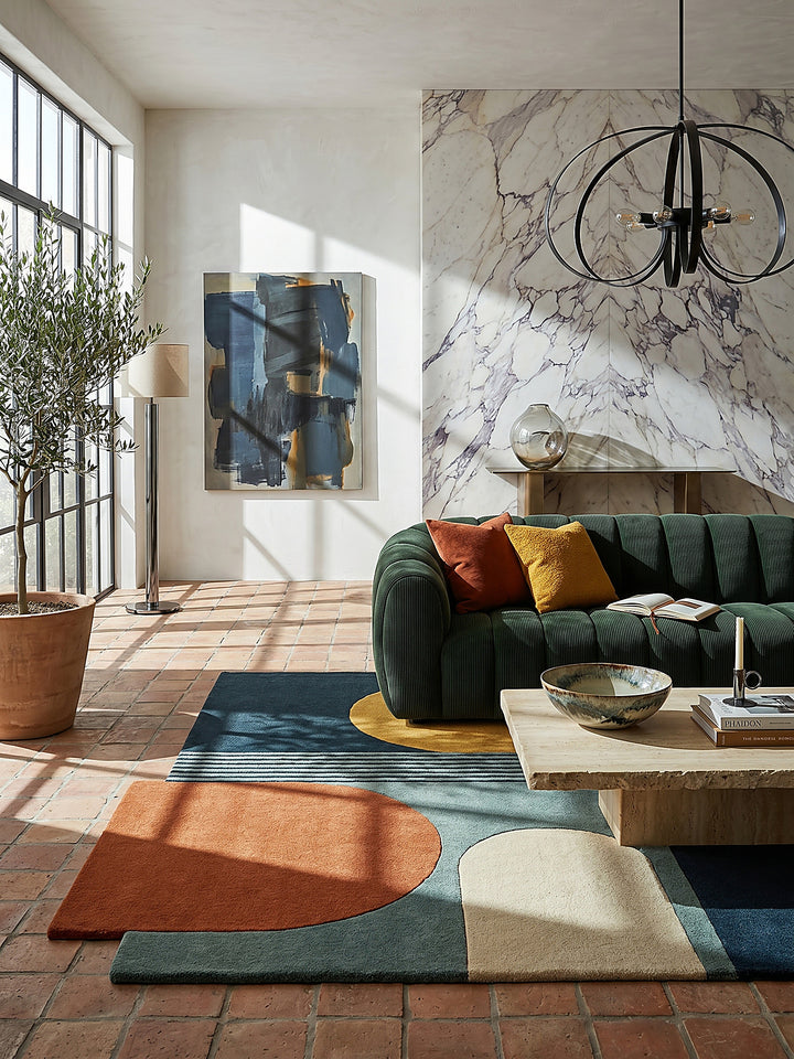 Teppich Türkis rechteckig im modernen Wohnzimmer Einrichtungsidee_