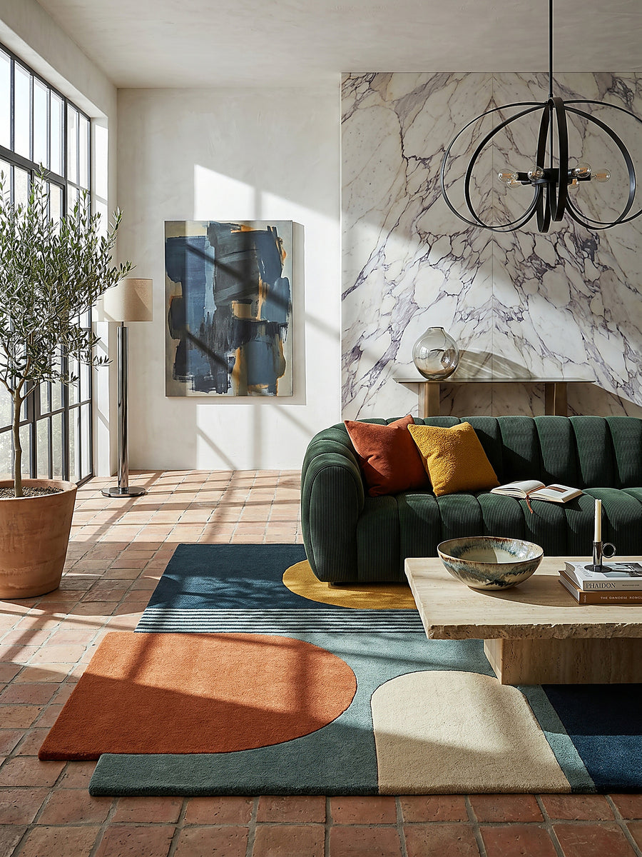 Teppich Türkis rechteckig im modernen Wohnzimmer Einrichtungsidee_