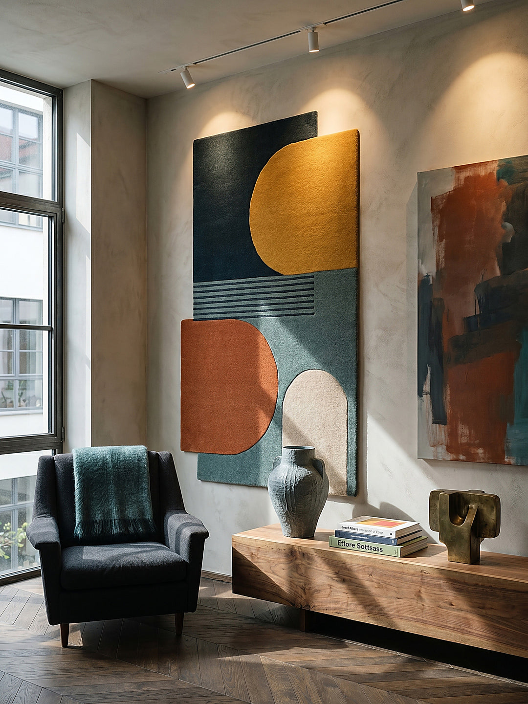 Teppich Türkis rechteckig als Wandteppich Wanddekoration Textilkunst Interior Design_