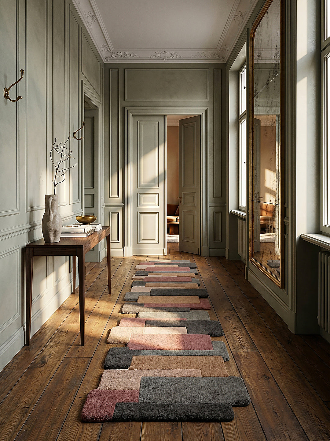 Teppich Grau-Rosa Läufer im modernen Wohnzimmer_
