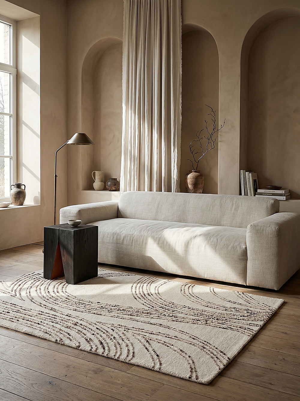 Teppich Natur-Braun rechteckig im modernen Wohnzimmer_