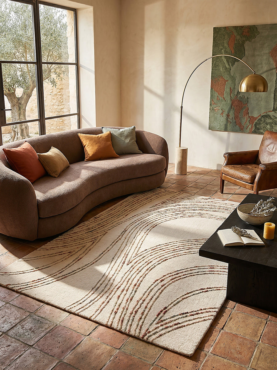 Teppich Natur-Orange rechteckig im modernen Wohnzimmer_