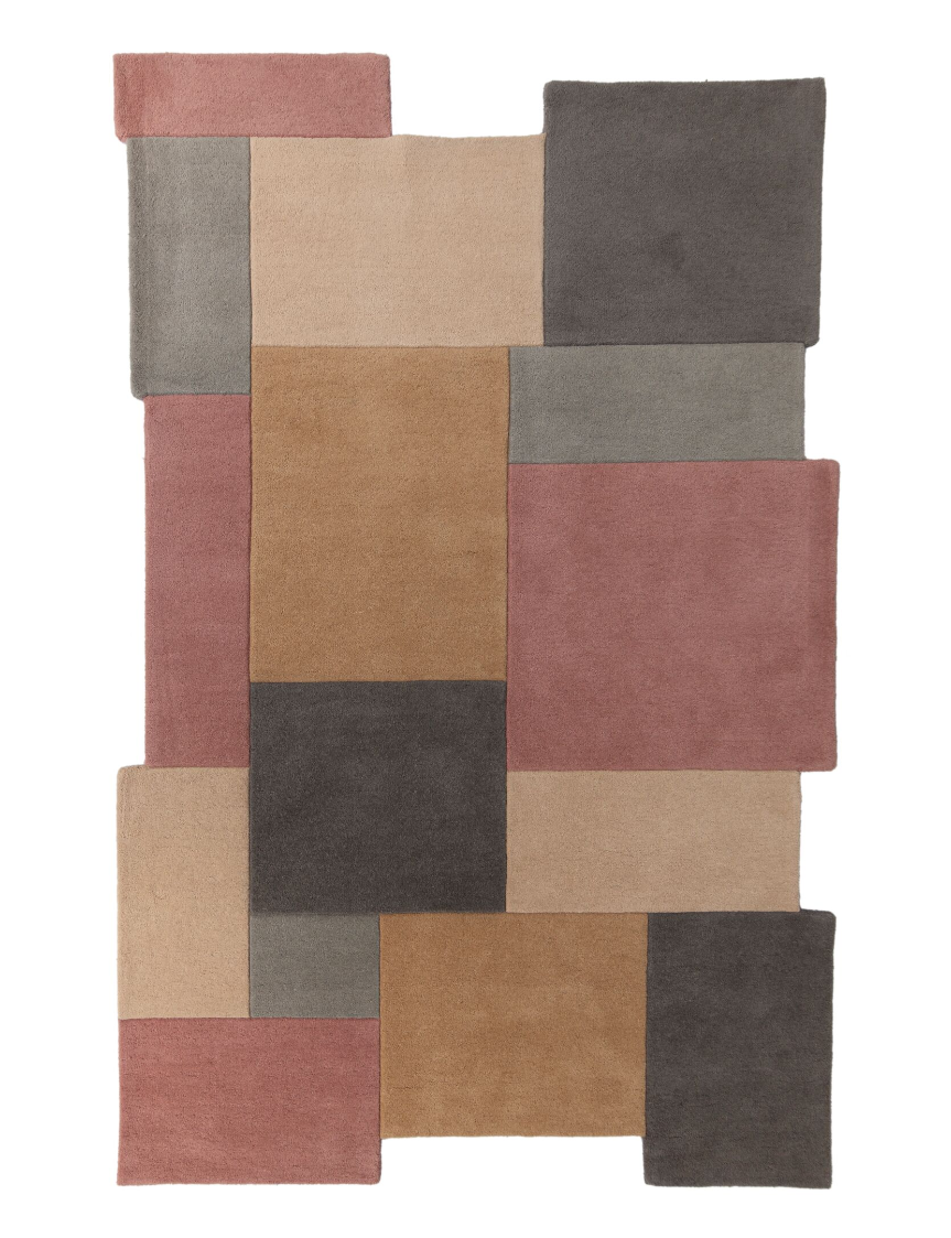 Handgetufteter Wollteppich THAMES EVA von Kadima Design - Geometrisch und Modern_Grau-Rosa_