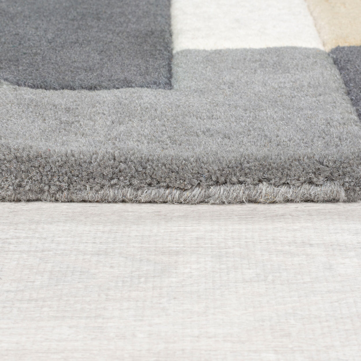 Wollteppich Geometrisch-Design - handgetuftet THAMES EVA - Grau-Beige 60x230 cm_Läufer_