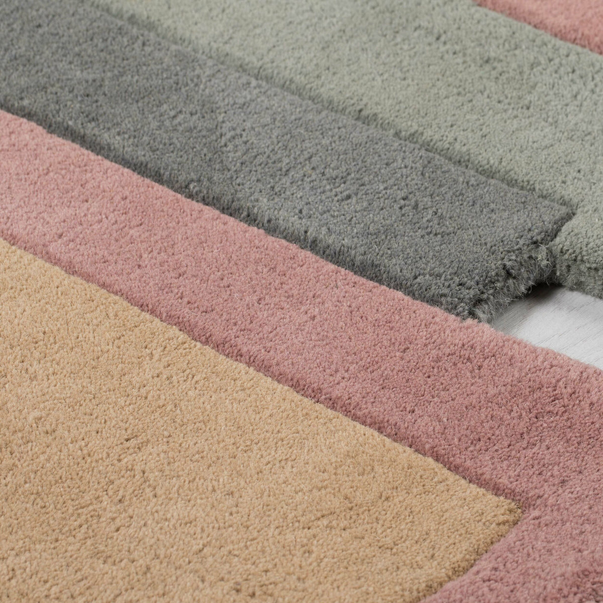 Wollteppich handgetuftet - geometrisch - rutschfest - Teppich Wolle_Grau-Rosa_Läufer_