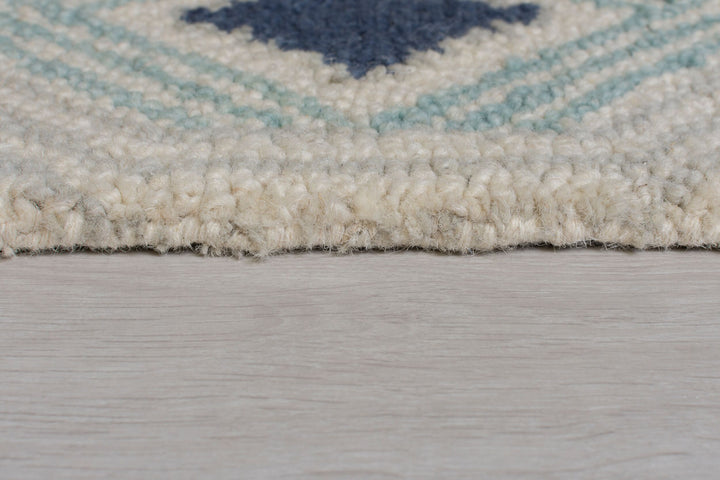 Handgetufteter Wollteppich in Beige-Blau mit Quasten - OCK DEAN von Kadima Design_Beige-Blau_