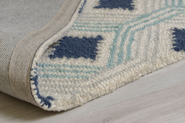 Handgetufteter Wollteppich in Beige-Blau mit Quasten - OCK DEAN von Kadima Design_Beige-Blau_