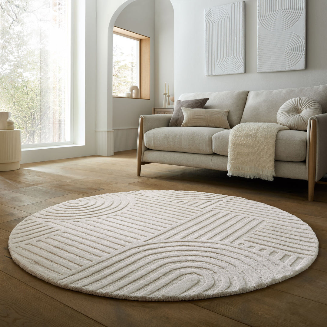 Teppich Elfenbein rund Wool Wohnzimmer Schlafzimmer Flur LEVEN_