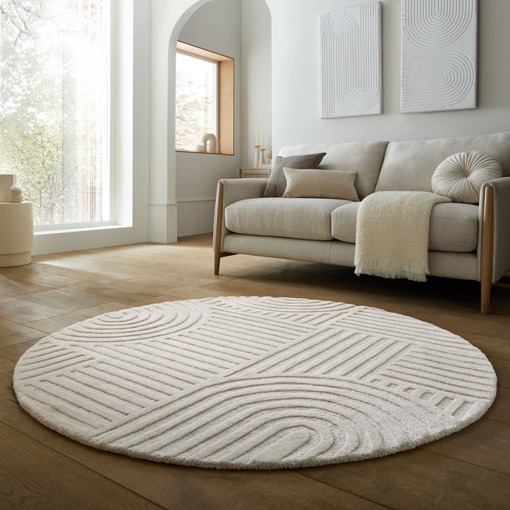 Teppich Elfenbein rund Wool Wohnzimmer Schlafzimmer Flur LEVEN_