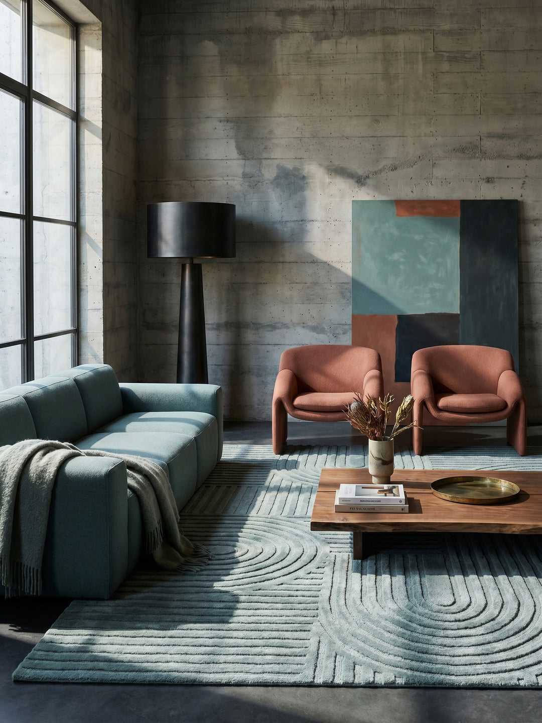 Teppich Entenei-Blau rechteckig im modernen Wohnzimmer_