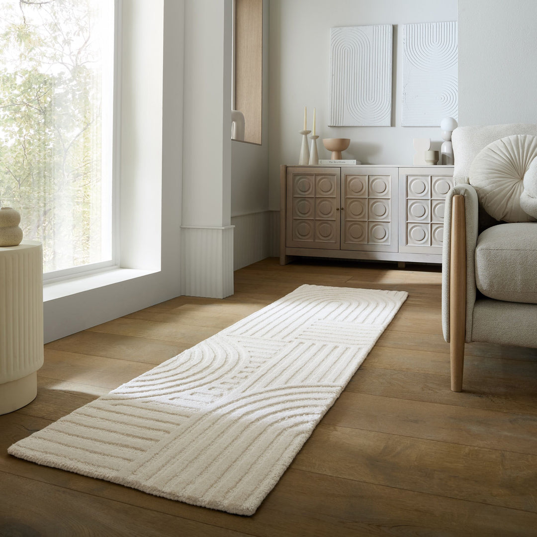 Teppich Elfenbein Läufer Wool Wohnzimmer Schlafzimmer Flur LEVEN_