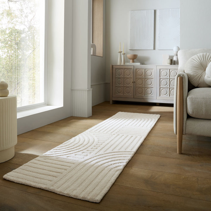 Teppich Elfenbein Läufer Wool Wohnzimmer Schlafzimmer Flur LEVEN_