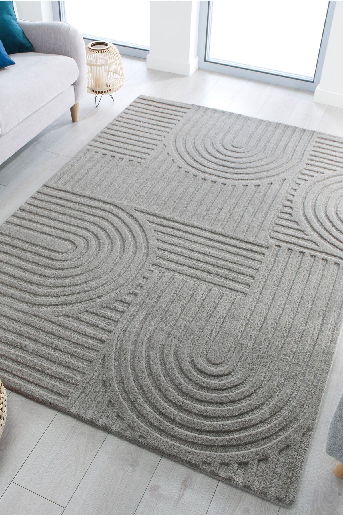 Handgetufteter Wollteppich in Pastellfarben_Grau_Rechteckig_